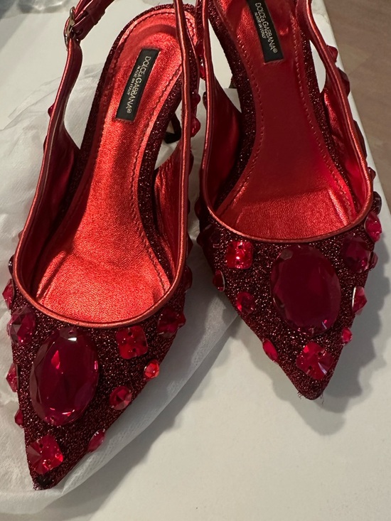 Dolce & Gabbana Shoes - Dolce & Gabbana Red Jeweled Slingback Pointed Pumps